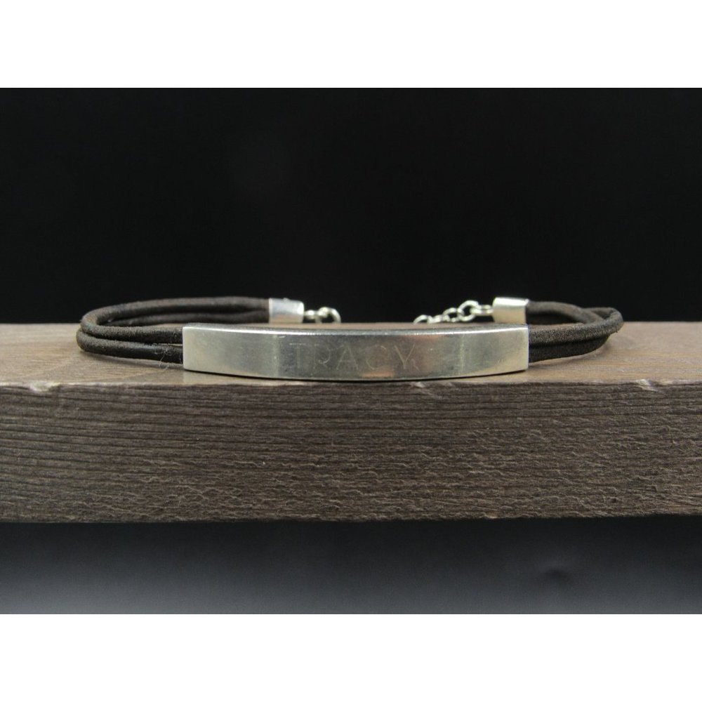 7" Sterling Silver & Leather Tracy Name Bracelet Vintage Elegant Beautiful